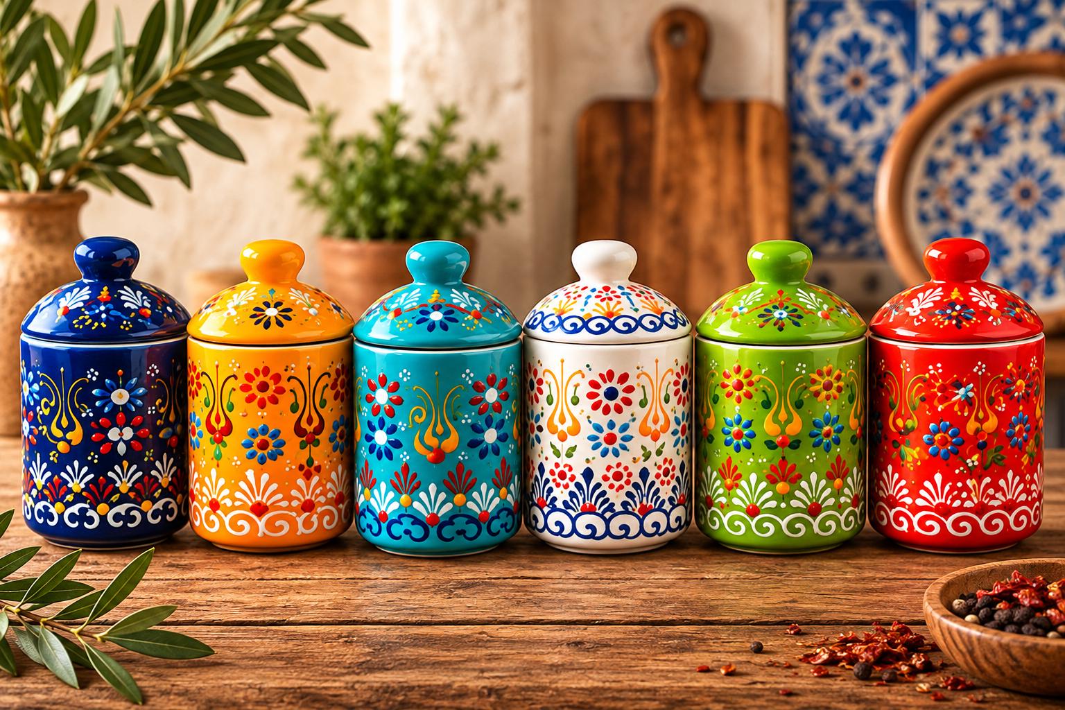Handmade Ceramic Kitchen Storage | Turkish Spice Jar Set With Lid