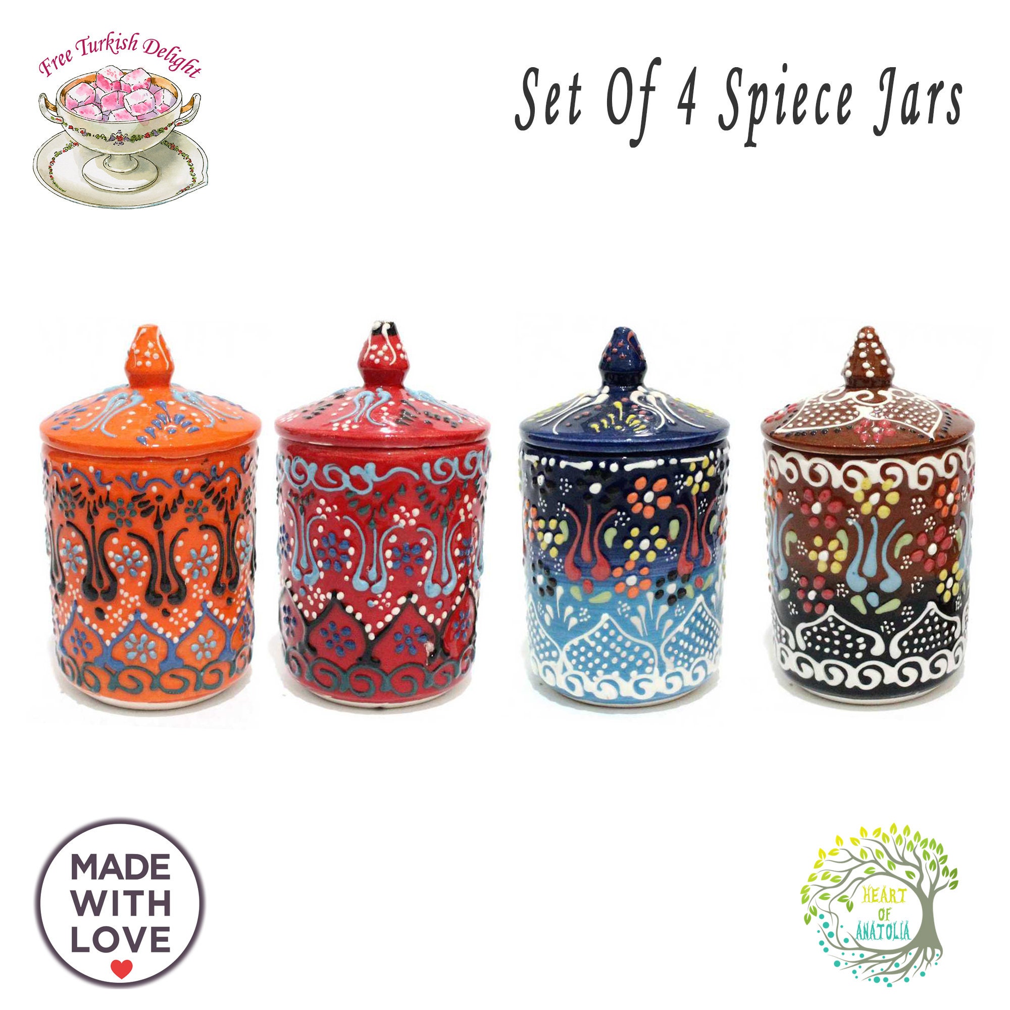 Silver Color Spice Jar Set With Metal Stand - Traditional Turk