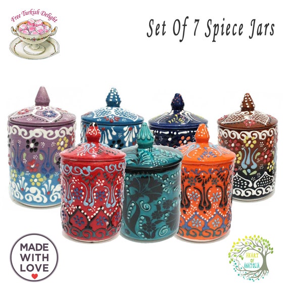 Set of 3 Ceramic Spice Jars Set With Lid Customize Decorative Spice Sugar  Food Safe Storage Pottery Sets Kitchen Jar Gift for Mom Grandma 