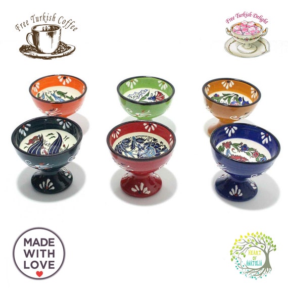 6x Ice Cream Bowl Handmade Cerami Candy Desert Sauce Sugar Sherbet