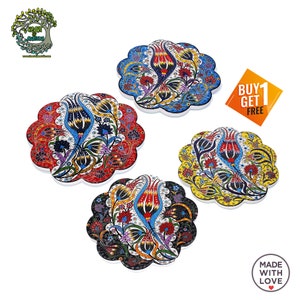 2 pcs Handmade Trivet Ceramic for Hot Dishes Decorative Design Turkish Ceramic Trivet Machine Washable Heat Resistant & Kitchen Decor