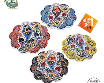 Handmade Turkish Ceramic Trivet | Floral Kitchen Decor (Set of 2)