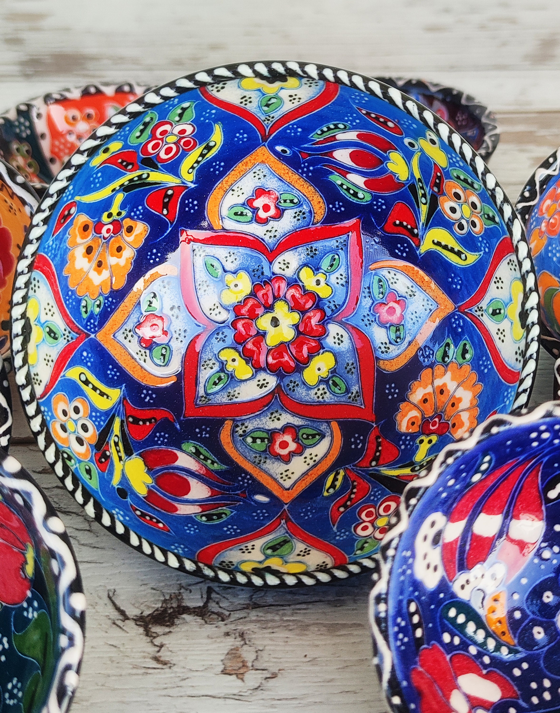 トルコ陶器ボウル8個セット｜手描き花柄陶器 - Etsy 日本