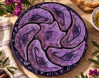 Service de table turc artisanal en céramique (8 pièces) | Plateau à apéritifs et mezzés violet