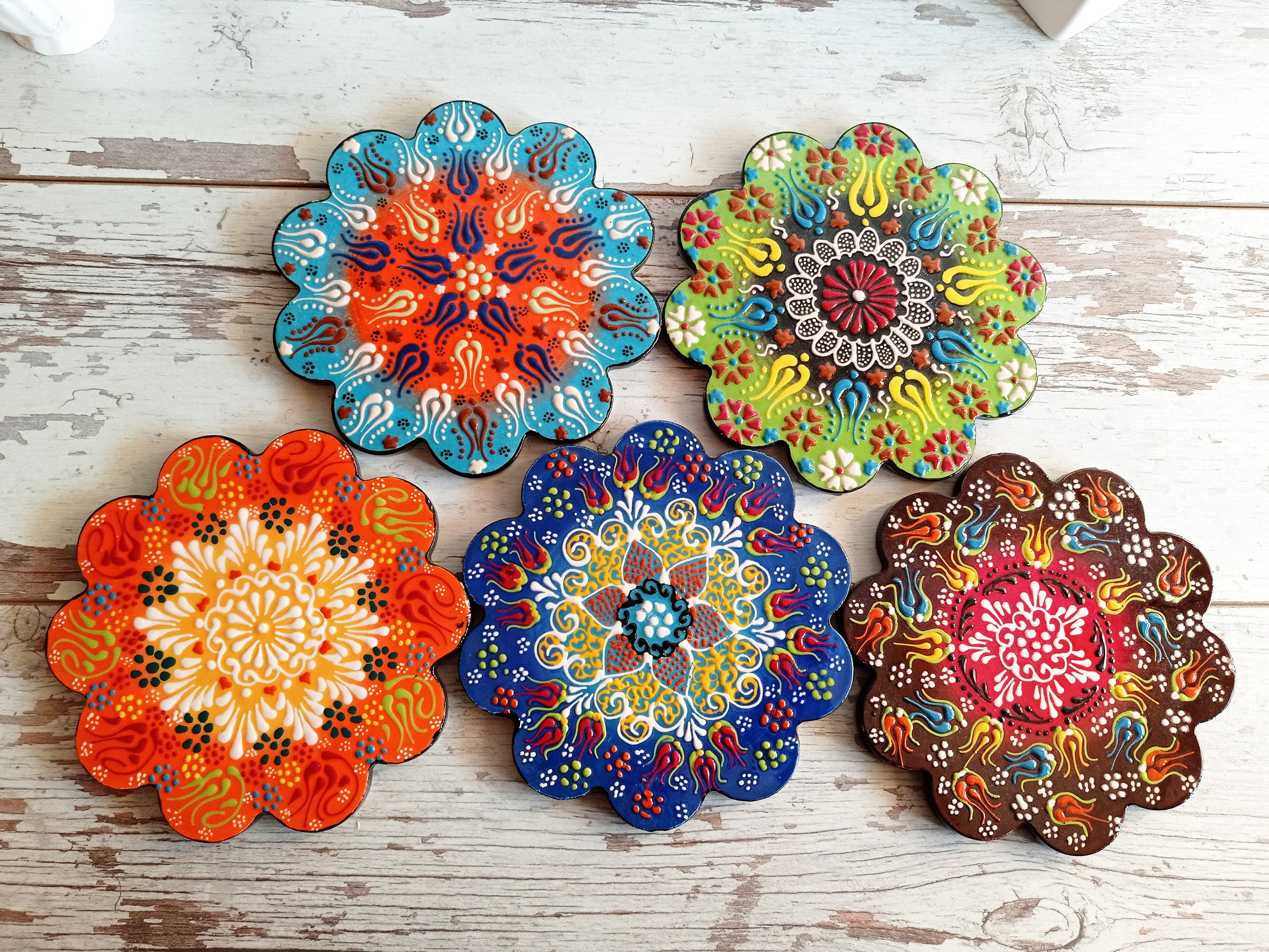 Handmade Turkish Ceramic Trivet | Floral Painted Tile Coaster - Etsy