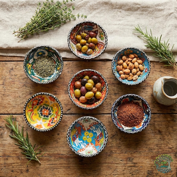 Kleine Keramikschalen 6er Set | Handgemachte türkische Keramikschalen; Snack Meze Aperitif Dippen