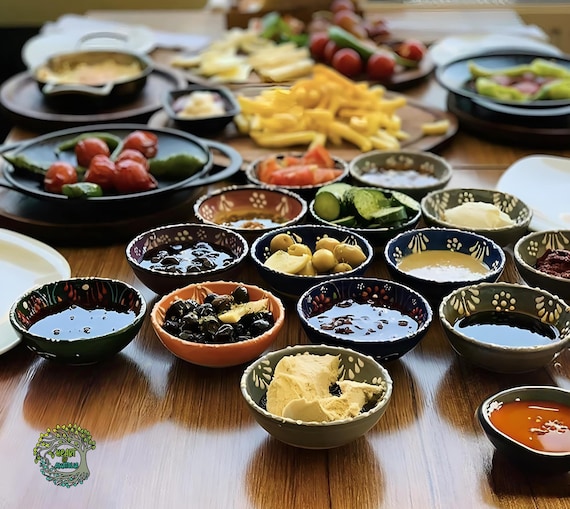 Handmade Turkish Ceramic Bowls Set of 10 for Prep Tapas Nuts Snack Breakfast Serving