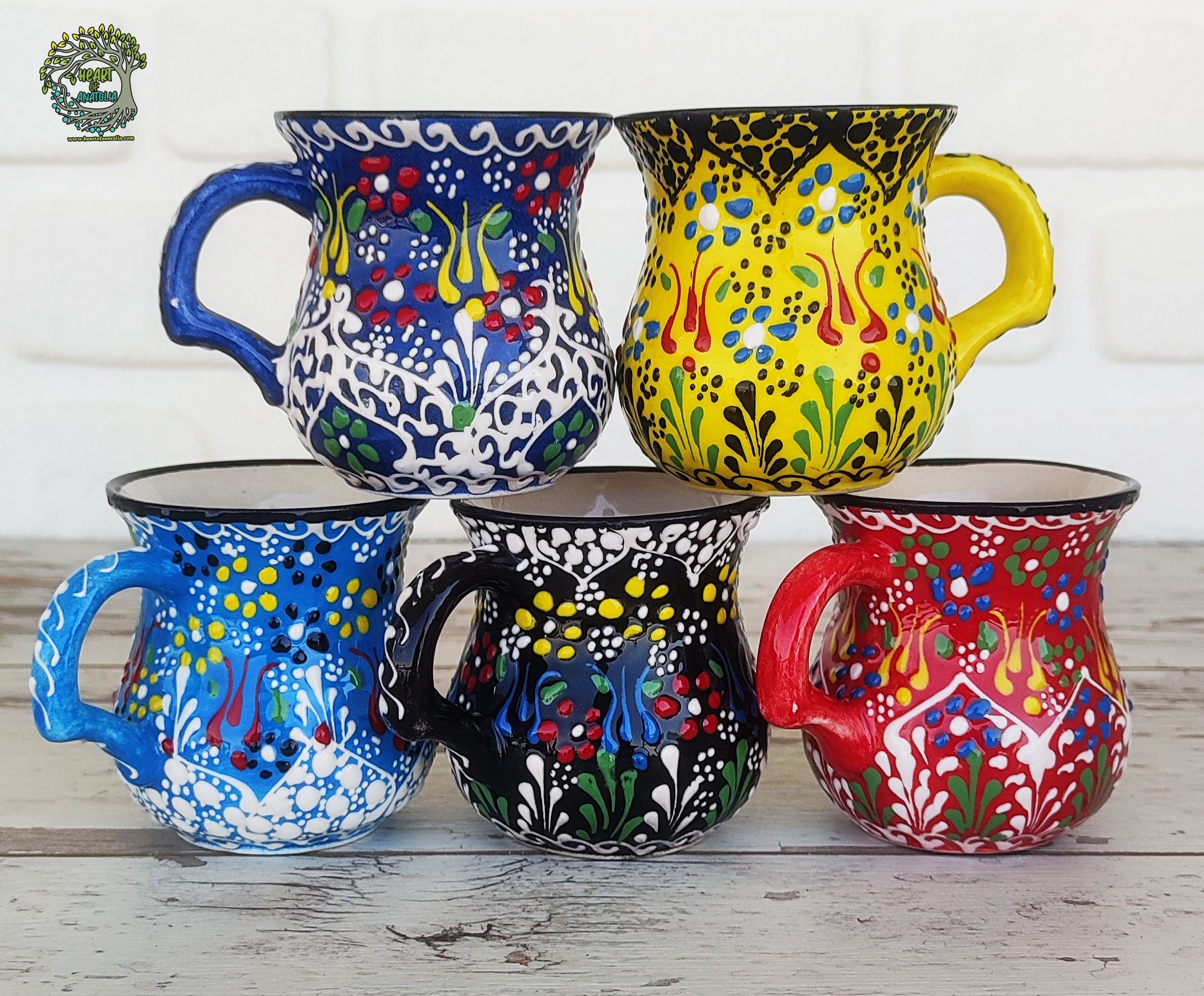 手作り陶器コーヒーマグ：トルコの手描き陶器カップ - Etsy 日本
