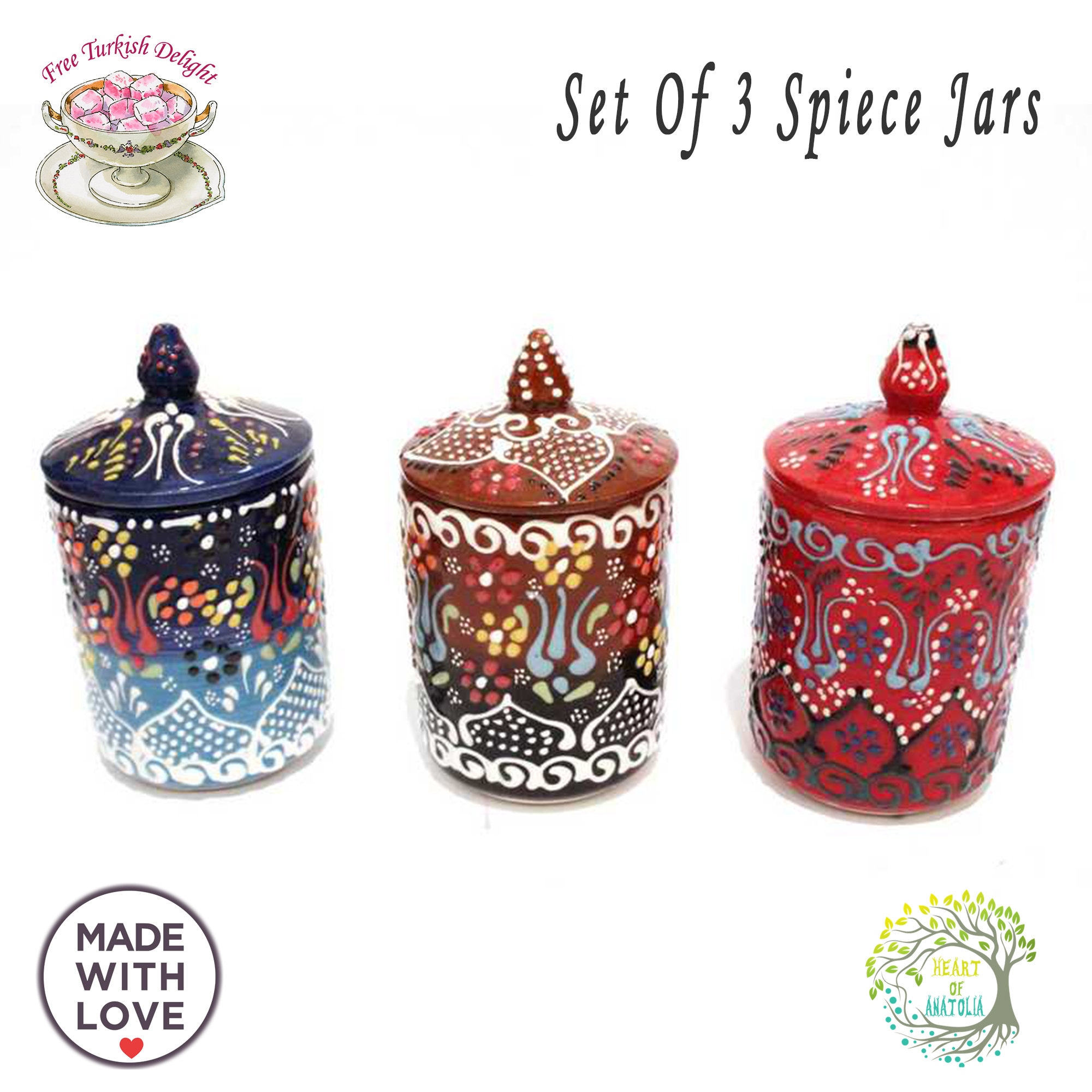 jars ceramic セット Handmade Ceramic Spice Jar Set With Lid | Turkish Kitchen Decor - Etsy