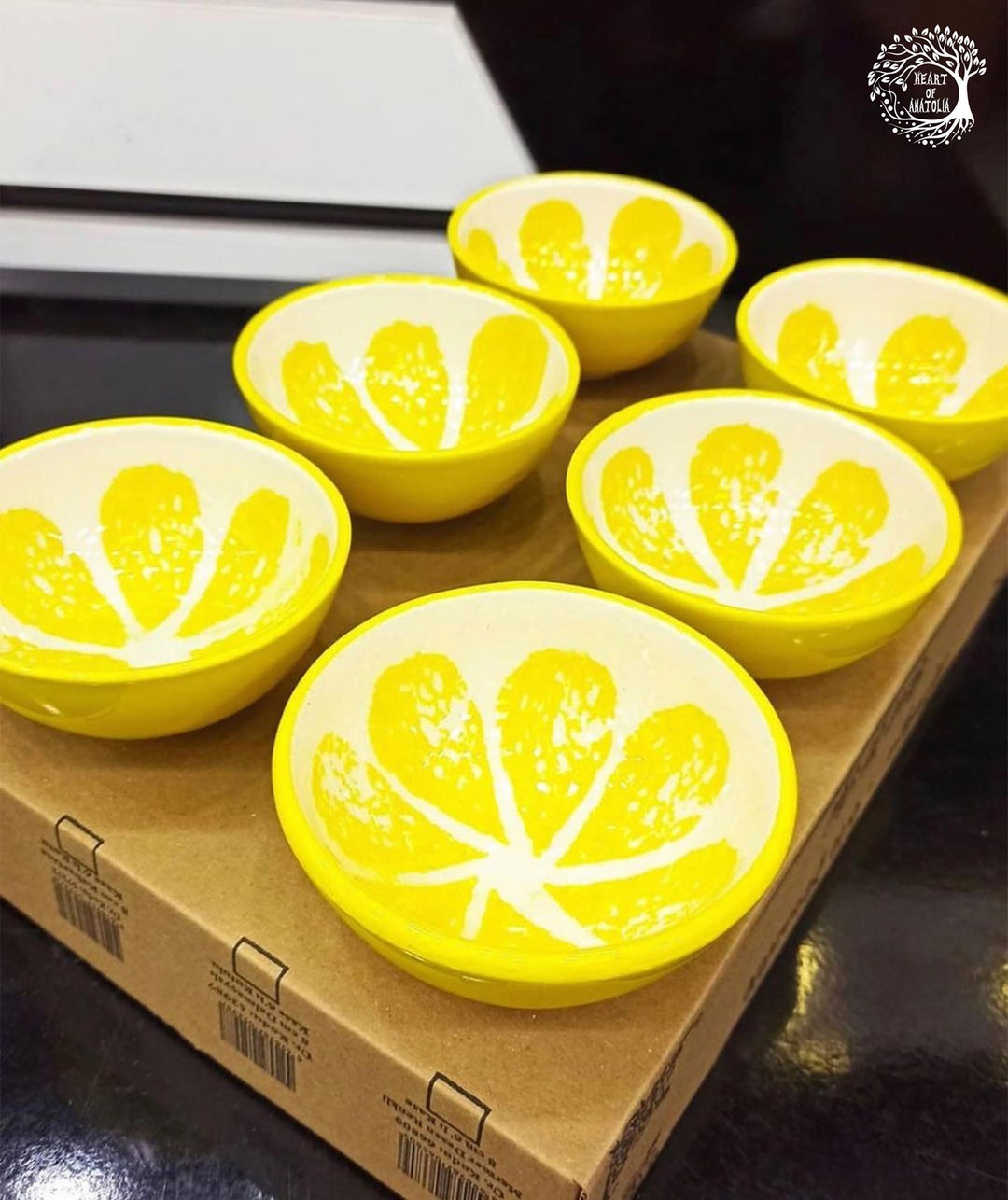 6x Lemon Small Ceramic Bowls Set Pieces Handmade Fruit 6x Lemon Small Ceramic Bowls Set Pieces Handmade Fruit