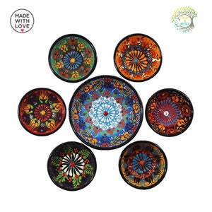 Set di 7 ciotole da portata in ceramica dipinte a mano, colorate, decorative, adatte per tapas, snack, salse e colazioni, regalo in ceramica.