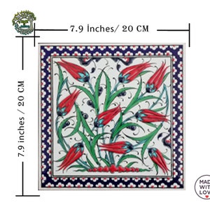 Handmade Turkish Ceramic Tile: Decorative Floral Wall Art (7.9 inch)