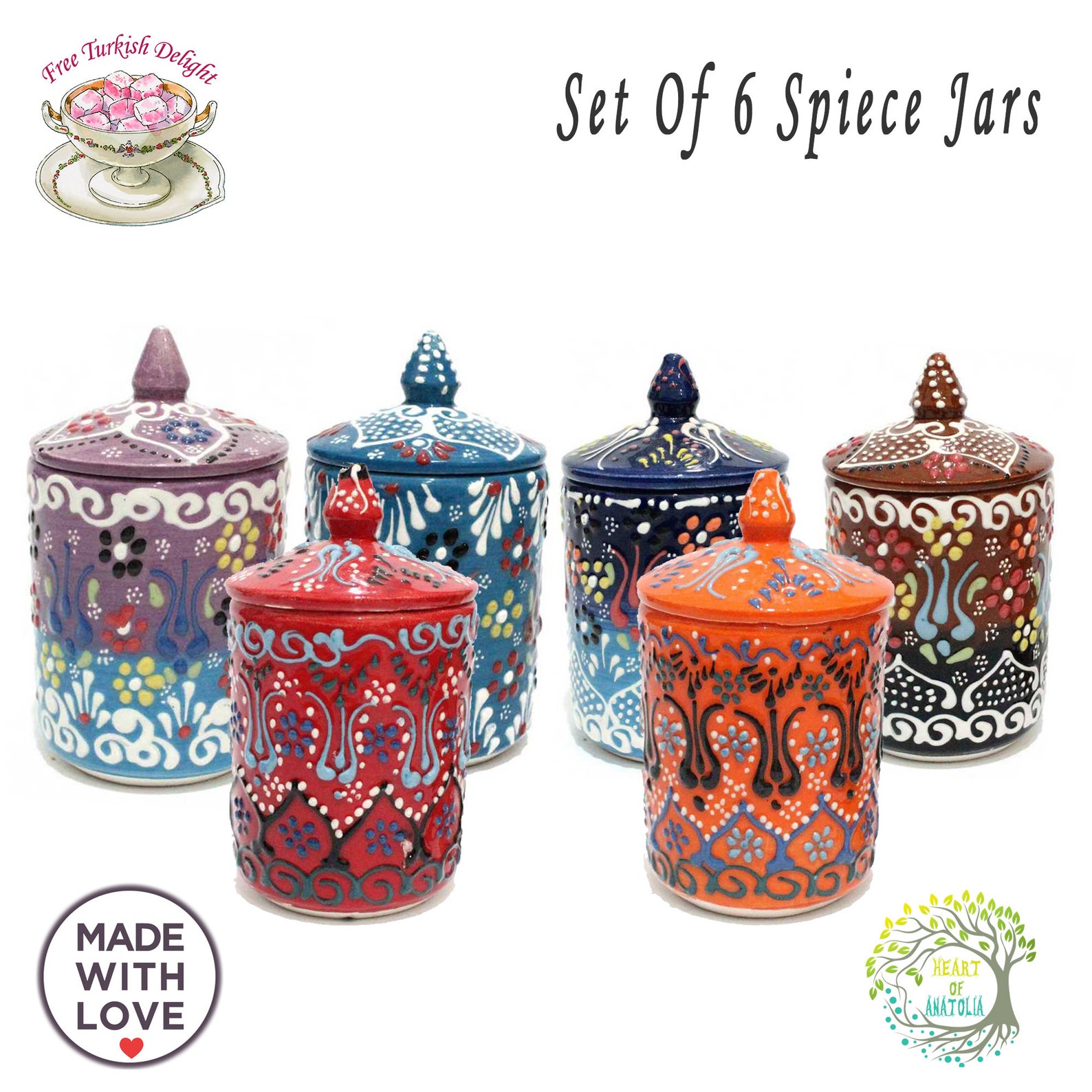 Set of 3 Ceramic Spice Jars Set With Lid Customize Decorative Spice