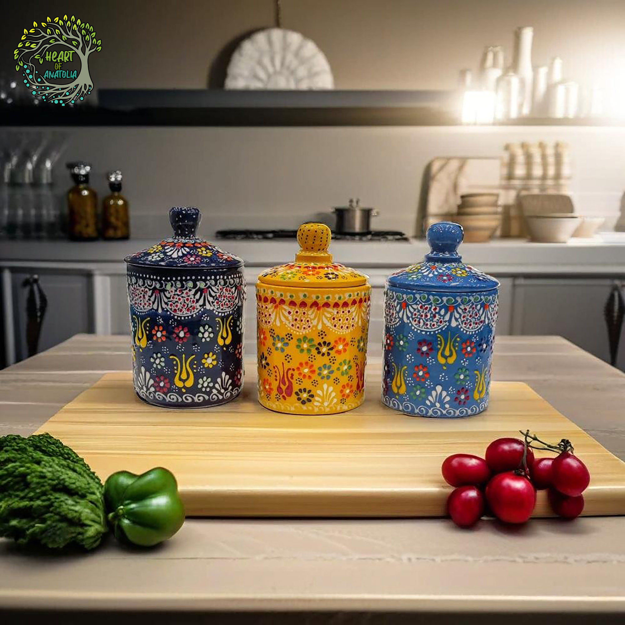 Ceramic Spice Jars Set With Lid | Handmade Decorative Sugar Food