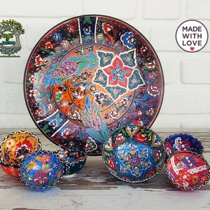 Keramikschalen & Tablett Servierset 8 | Blumen Handbemalter Teller | Frühstück Tapas Nüsse Saucen Vorspeisen Keramik | Dekoratives Geschenk aus Keramik