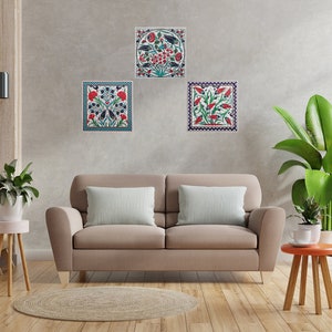 3 Pieces Decorative Ceramic Tile Frame Wall Decor | Tile Wall Art Living Room Enterway Bathroom Wall Tile | Turkish Moroccan Mosaic Tile