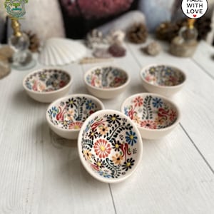 6 pcs Ceramic Mini Bowls Set Pinch Prep Tapas Appatizer Oil Salt Tiny Pottery Bowls Handmade Handpainted Turkish Decorative Ceramic Gift