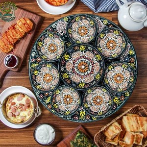 Unique Serving Platter 9 Pieces Ceramic Dinnerware Set Tray & Bowls Breakfast Snack Cookie appatizer Serveware Gift For Mother's Day image 6