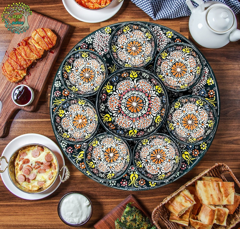 Unique Serving Platter 9 Pieces Ceramic Dinnerware Set Tray & Bowls Breakfast Snack Cookie appatizer Serveware Gift For Mother's Day image 6