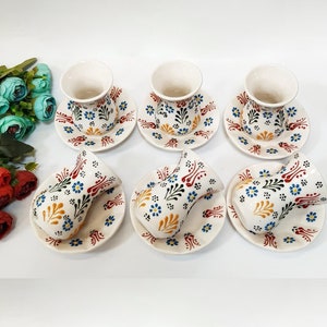 Handpainted Turkish Tea Set | Ceramic Pottery Mugs Set of 6
