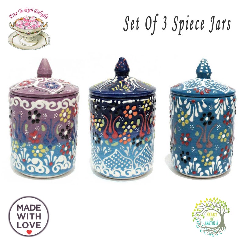 Set of 3 Ceramic Spice Jars Set with Lid Customize Decorative Etsy