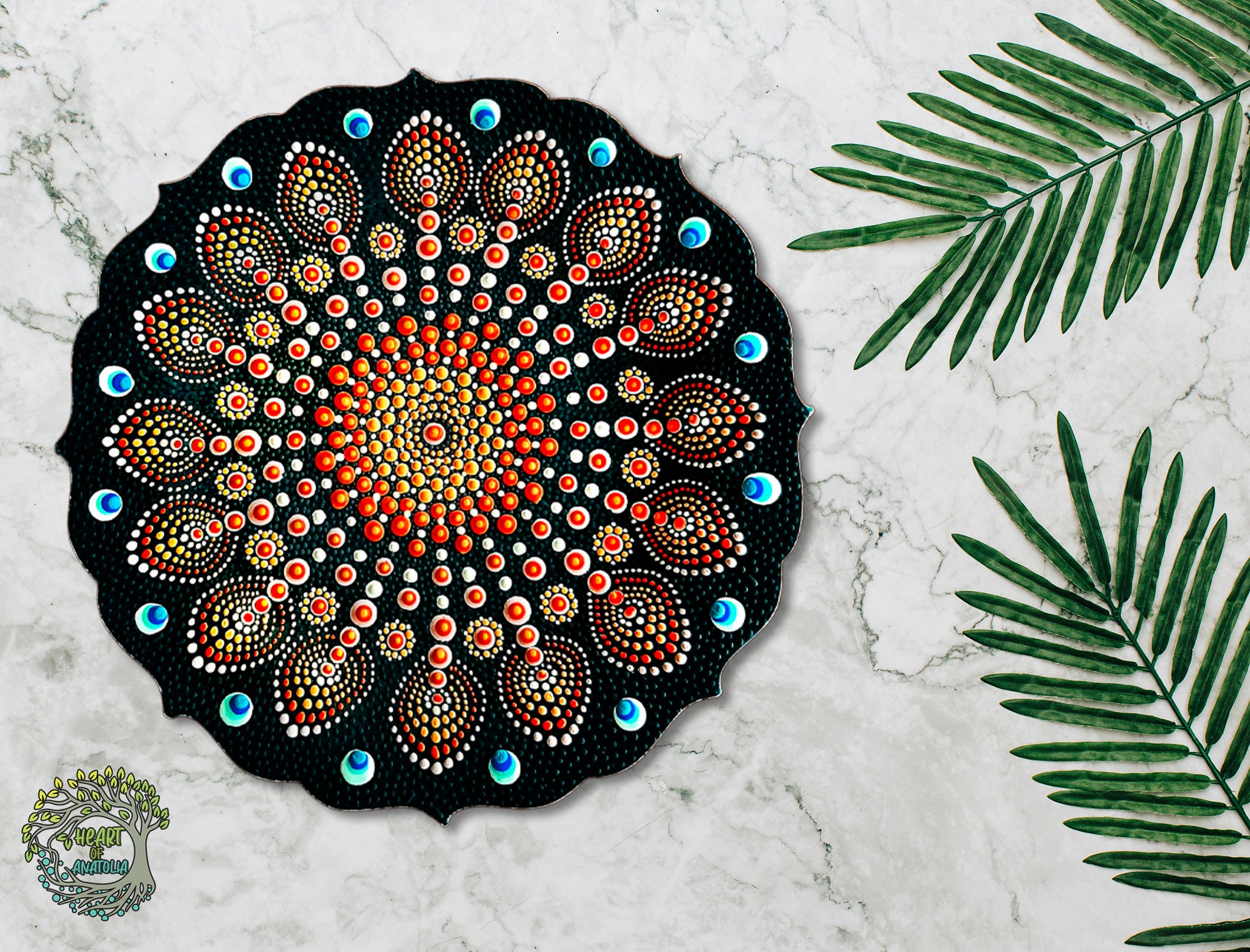 Large Ceramic Decorative Plate With Display Stand 10 Inch Round Plate For Home Decor, Wall Hanging, Table Decor Retro Mandala Design Perfect For