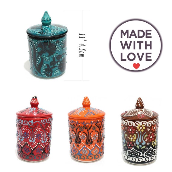 Ceramic Spice Jars Set With Lid | Handmade Decorative Sugar Food