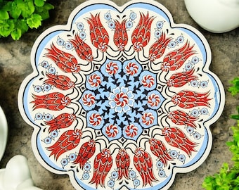 Handmade Turkish Ceramic Trivet: Floral Teapot Coaster, Hot Plate Holder