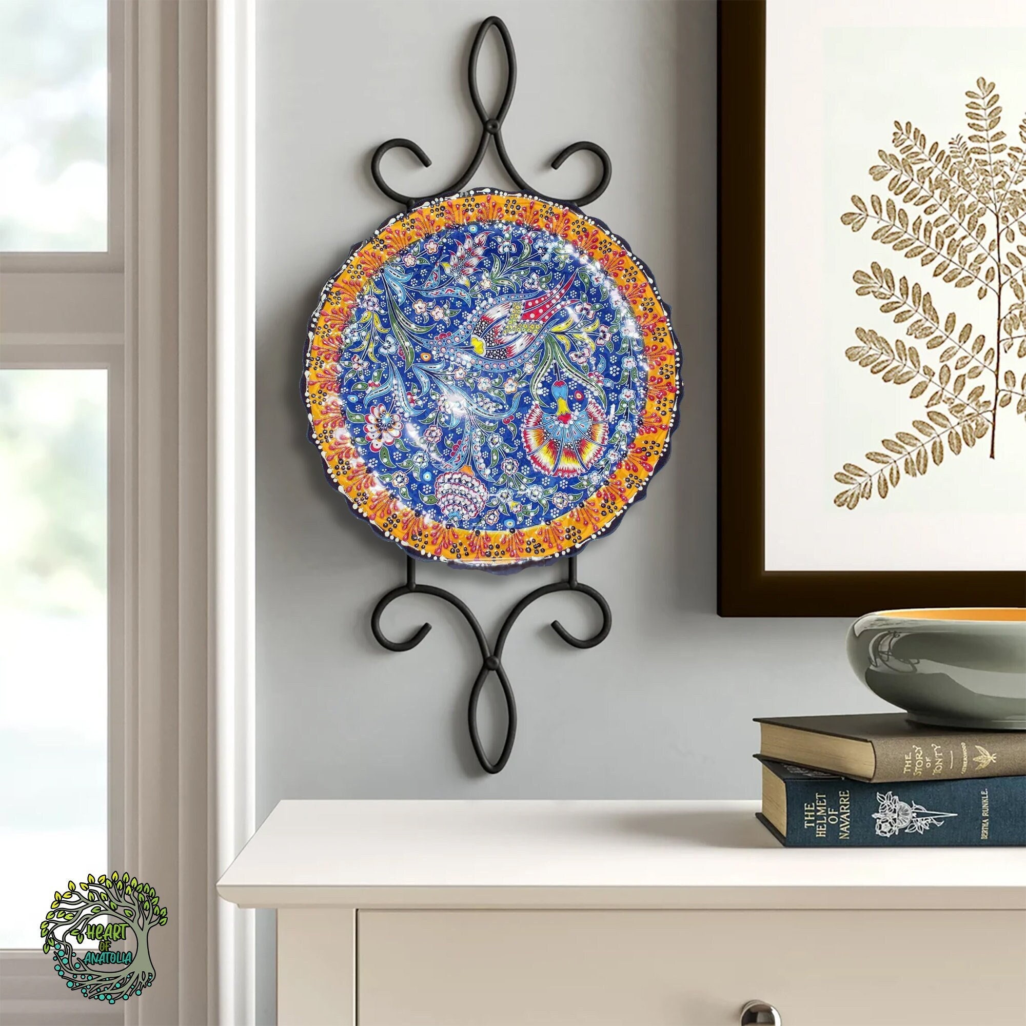 Landscape Theme Ceramic Decorative Plates, Red Flowers Round