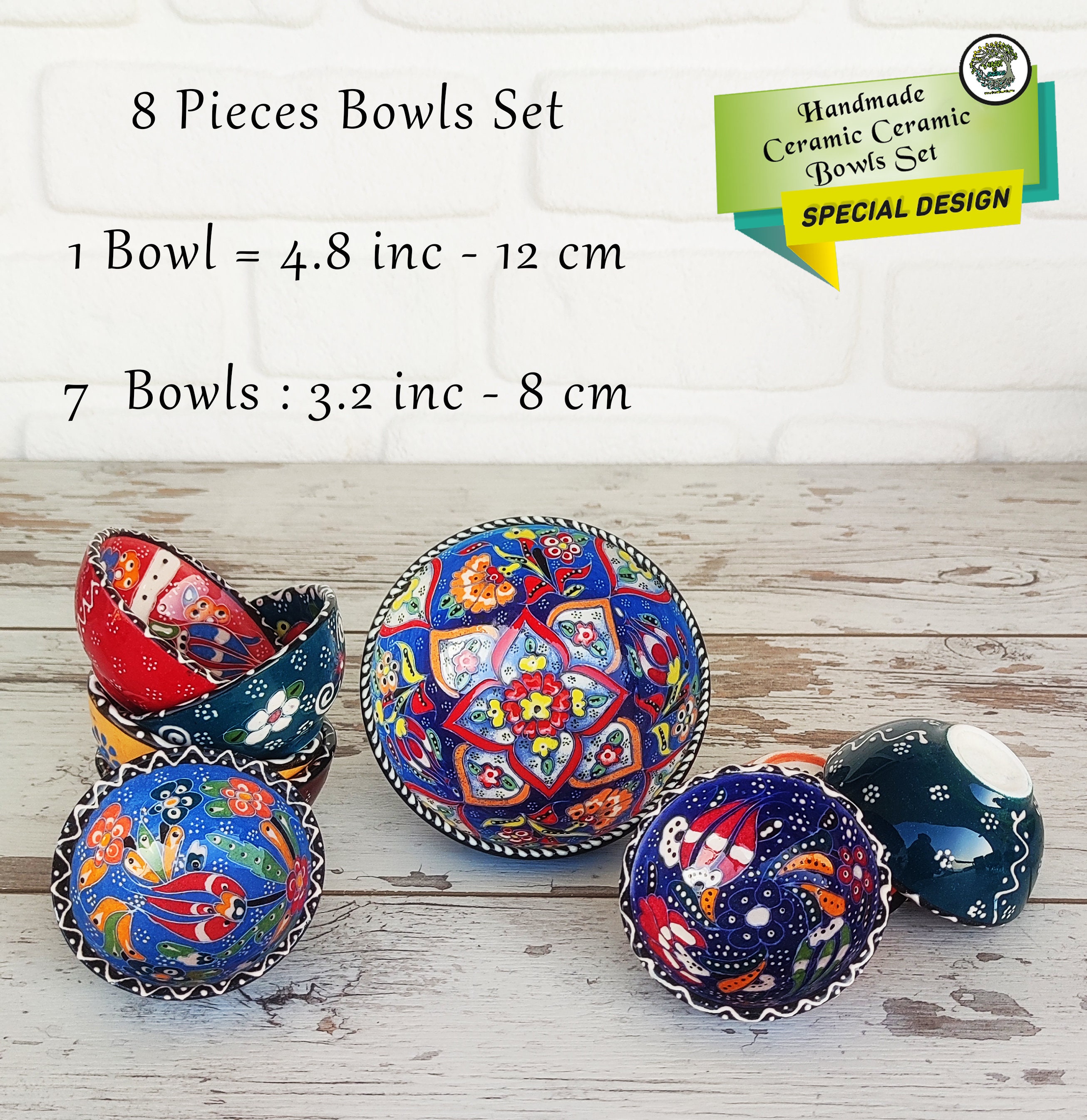 トルコ陶器ボウル8個セット｜手描き花柄陶器 - Etsy 日本