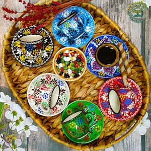 Handmade Turkish Coffee Cup Set | Decorative Ceramic Espresso Mugs - Etsy