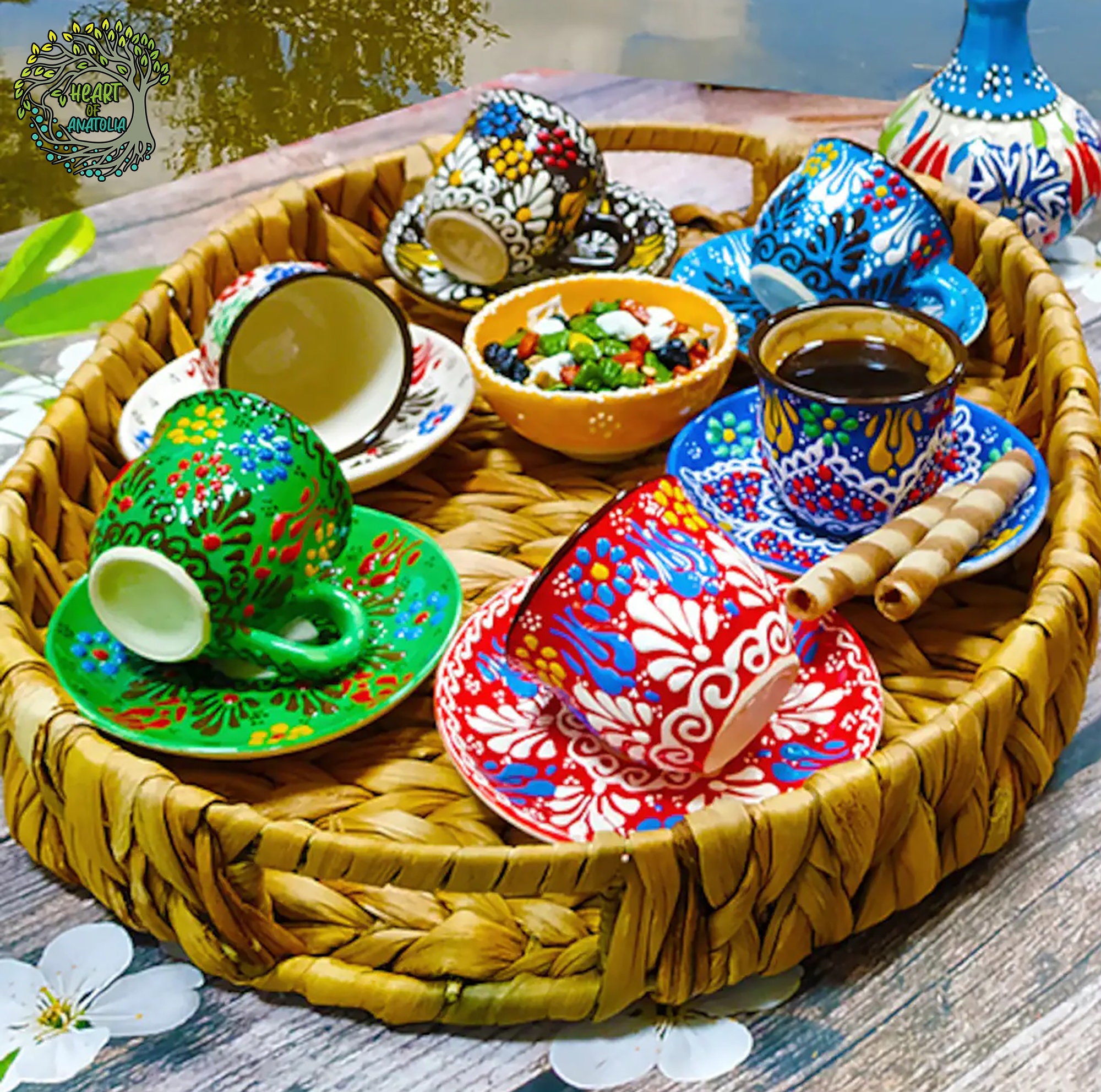 Handmade Turkish Coffee Cup Set | Decorative Ceramic Espresso Mugs - Etsy