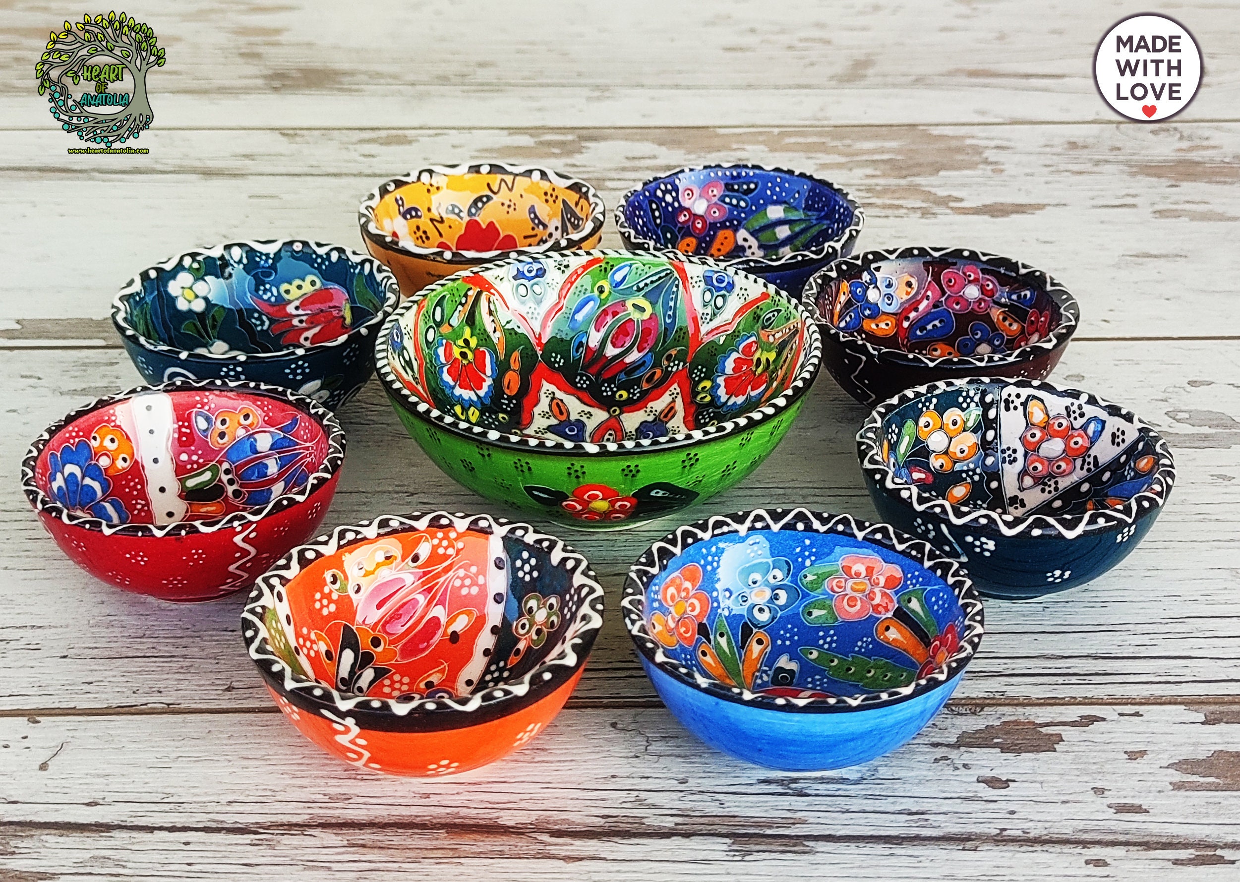 花柄 陶器 ボウル 8個セット トルコ陶器ボウル8個セット｜手描き花柄陶器 - Etsy 日本