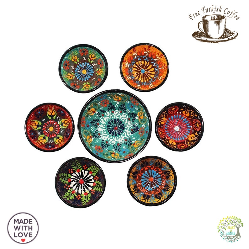 Embossed Turkish Ceramic Small Serving Bowls Set of 7 Etsy