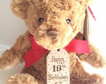 21st 40th Personalised Baby Birth Details Teddy Bear Grey |18th 60th 50th 