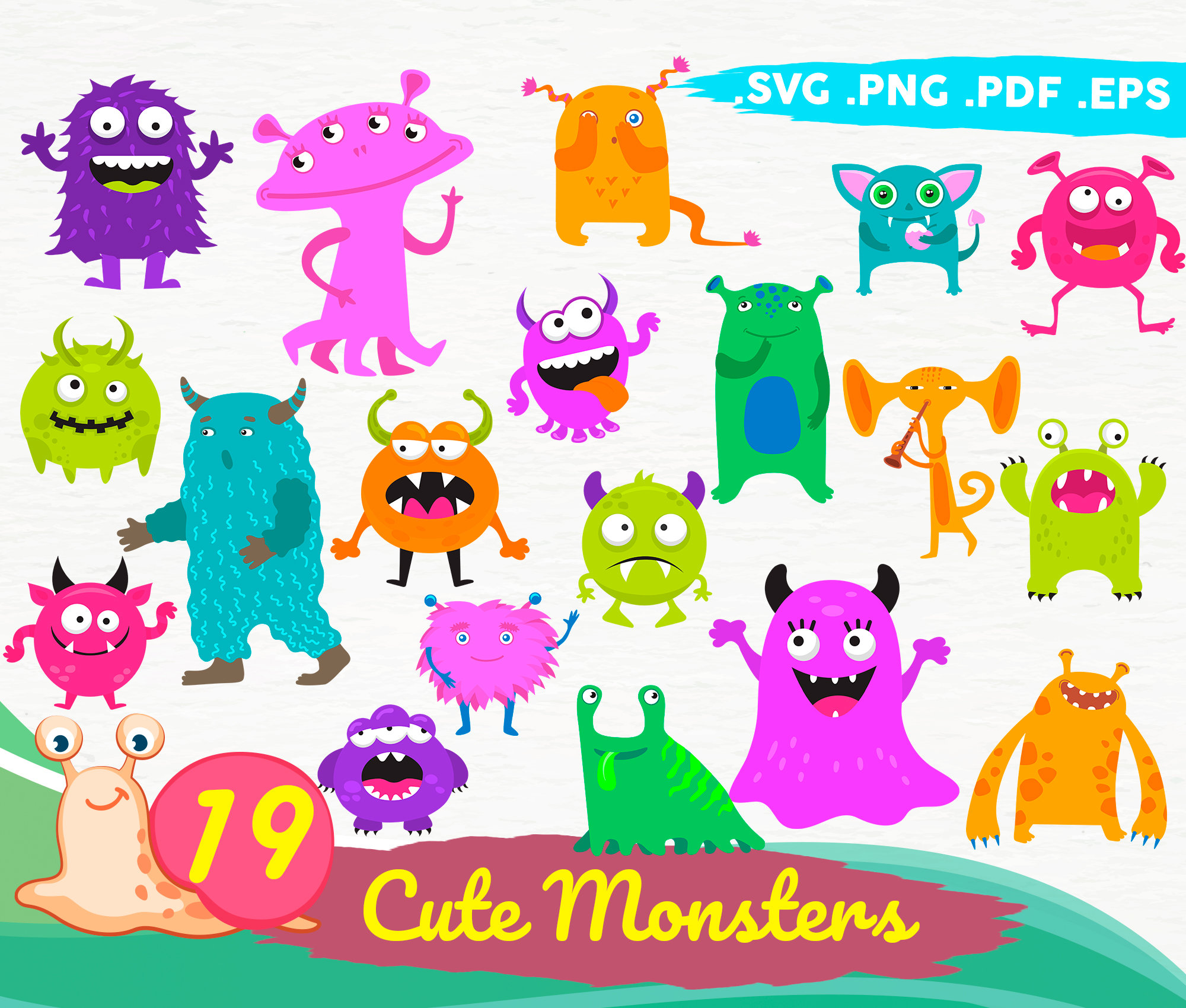 Monster Clipart, baby monster, cute monster,Monsters Clipart Set, friendly monster,cute monsters,monsters,birthday party,print file,svg file