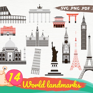 WORLD LANDMARKS SVG, travel svg, vacation clipart svg, world attractions svg, landmarks silhouette, landmark silhouette,italy svg,print file