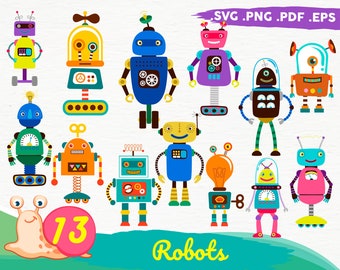 ROBOT SVG Bundle,Robots SVG Cut Files,Instant Download,printable vector clip art,Robots clipart design pack files, Robots Prints,print file