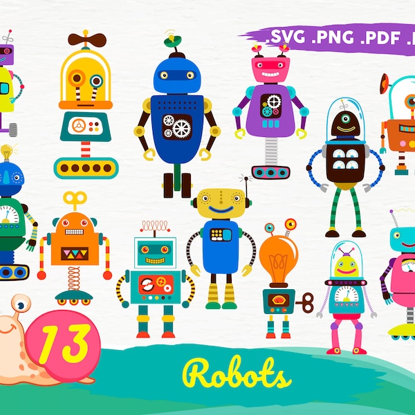 ROBOT SVG Bundle,Robots SVG Cut Files,Instant Download,printable vector clip art,Robots clipart design pack files, Robots Prints,print file