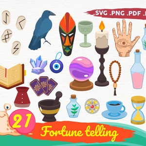 Glück sagen Svg, Witchy Vibes SVG, Icon Set, magische Vektor-Set, Tarot, Palm Reading, Magic Svg, Tarot Karten SVG, Druck-Datei, Druck-, Svg-Datei