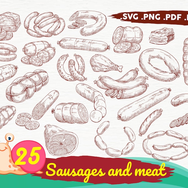 Wurst und Fleisch Svg, Bündel, Schweinefleisch Svg Clipart, Essen Clipart, Grill Clipart, Steak Clipart, Fleisch Png Datei, Rindfleisch Svg, gegrilltes Fleisch Svg, Wurst Svg