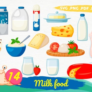 Dairy set SVG,Milk box, Cow, Cheese, Butter, Shake , Milk products, Cheese dairy,Factory,Digital cutting file,Vector illustration,print file