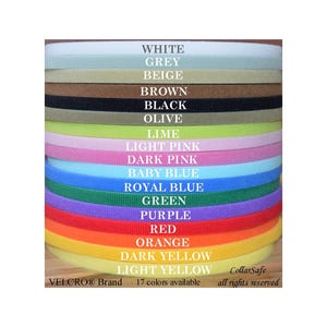 May include: A stack of seventeen Velcro brand hook and loop fastener strips in various colors including white, grey, beige, brown, black, olive, lime, light pink, dark pink, baby blue, royal blue, green, purple, red, orange, dark yellow, and light yellow.