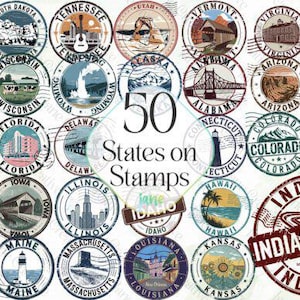 Francobollo USA da 50 stati PNG / Download digitale / Clipart francobollo postale degli Stati Uniti