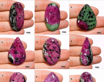 Ruby Zoisite Cabochon Flat Back Pear 17 x 28 x 6 mm One Side Polish Natural Ruby Zoisite Gemstone Jewelry Supplies #2737 Christmas