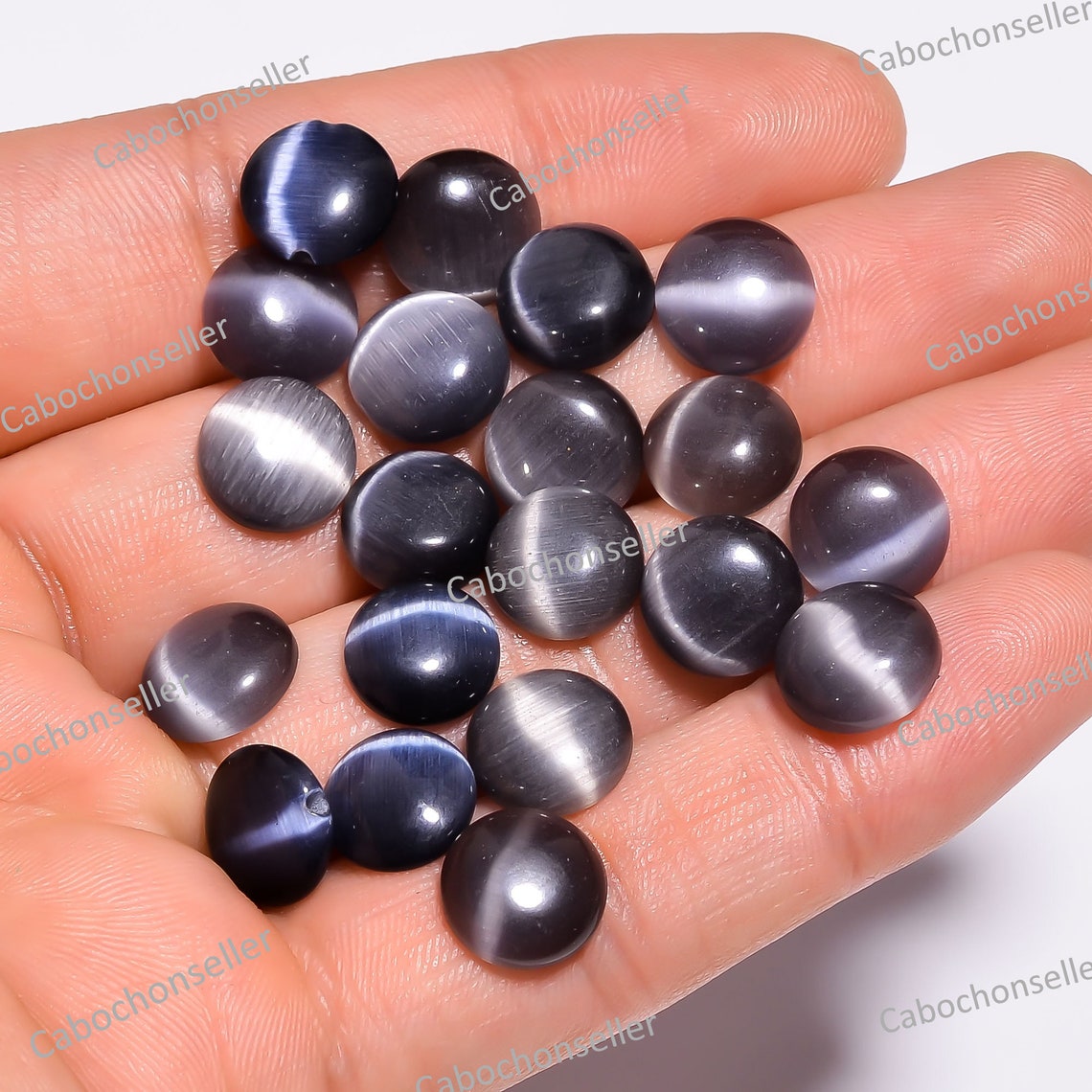 10X10 mm Natural Black Cats Eye Quartz Round Shape Gemstone Etsy