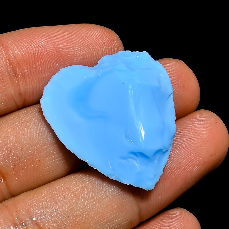 Loose Gemstone Opalite Cabochon Heart Shape Crescent Heart Blue Opalite Stone Heart Jewelry 29X27X7 MM Opalite Heart Puffy Heart