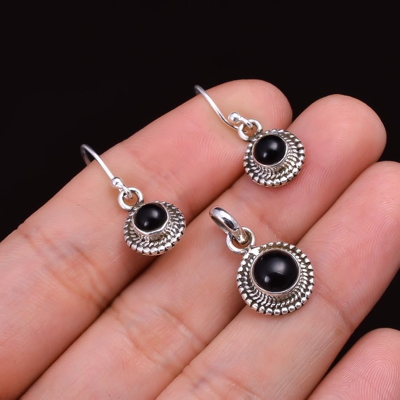 Black Onyx Necklace and Earrings Set 