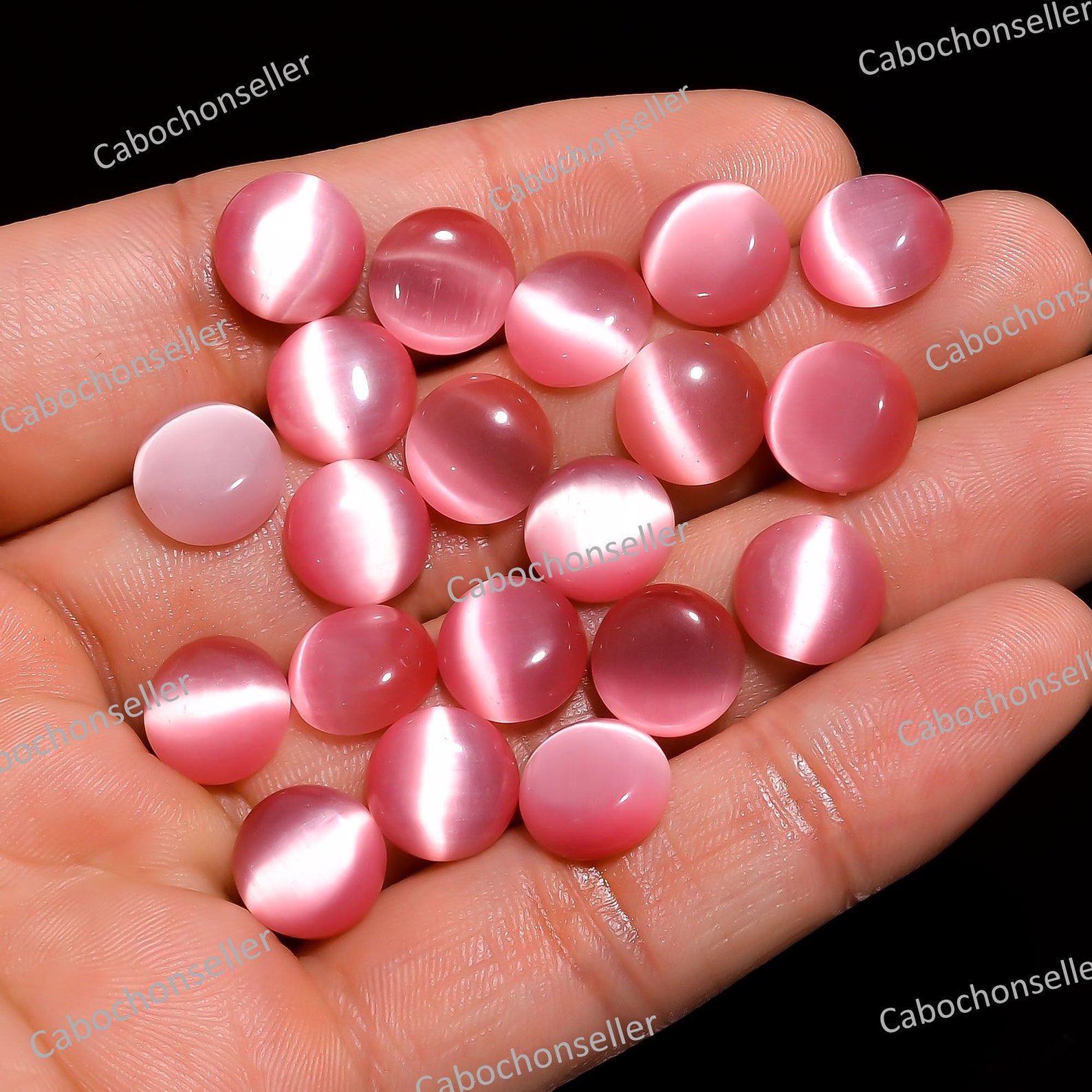 10x10mm Natural Pink Cats Eye Quartz Round Shape Gemstone Etsy