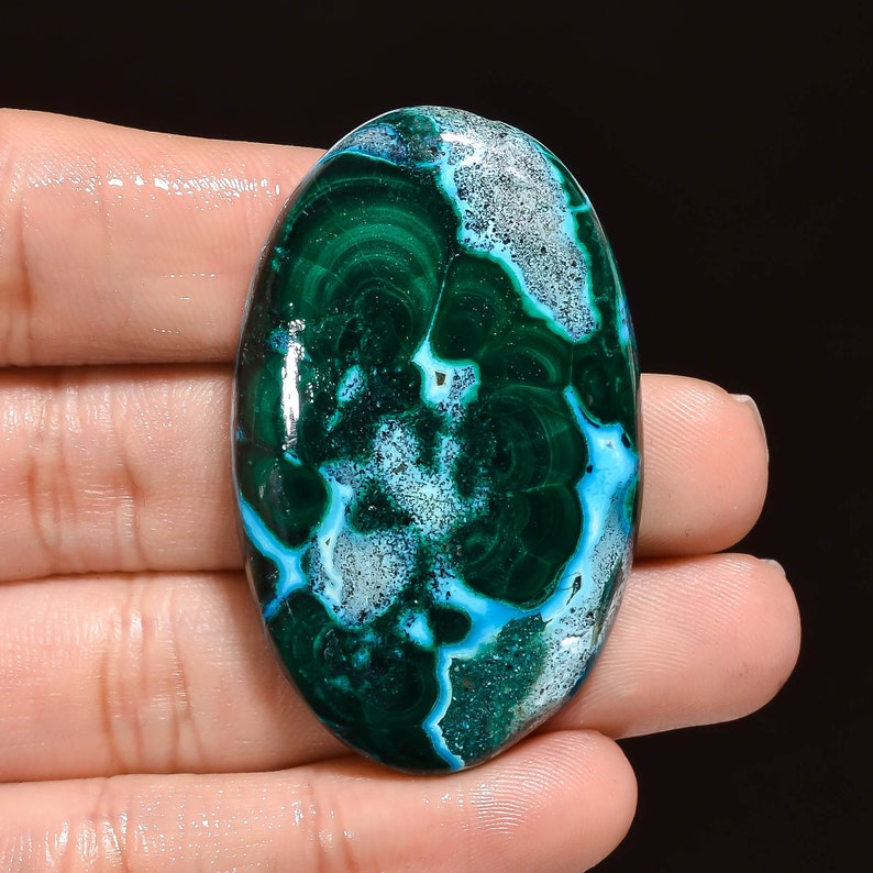 Gift Malachite Cabochon 94.5 Ct Natural Chrysocolla Malachite 48X29X7 mm Oval Shape Cabochon Loose Gemstone Semi Precious Chrysocolla